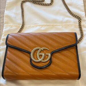 Gucci Brown Leather Crossbody Bag with Chain